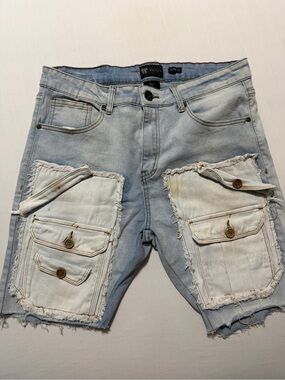 WAIMEA Light Blue Denim Cargo Shorts with Cream Patch Pockets